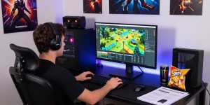 Gamer using travian bot software setup, showing resource management and gameplay.