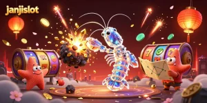 Engage with janjislot: A vibrant 3D scene of galactic samurai punching through treasure-filled asteroids.