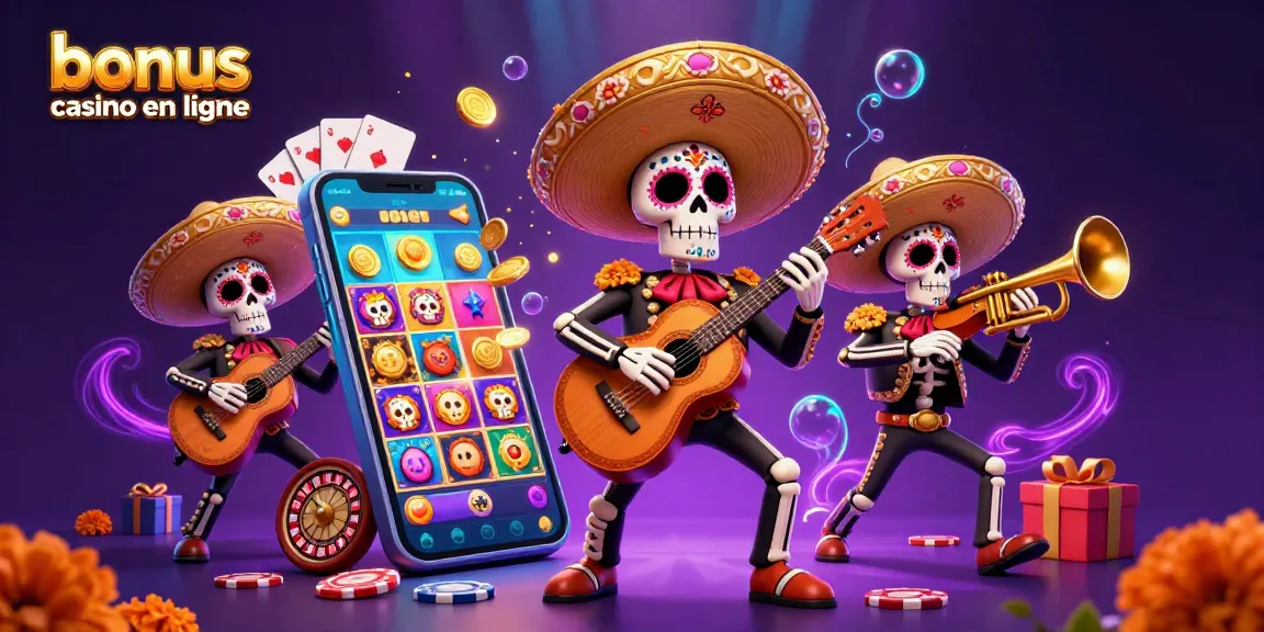 Profitez du bonus casino en ligne avec une explosion de jeux sur smartphone et un groupe dynamique de musiciens colorés.