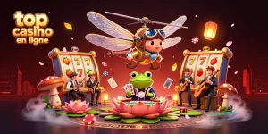 Jouer au top casino en ligne avec un pilote libellule et un donneur de cartes grenouille.