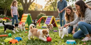 Engaging playtime scene with NAGA2000 showcasing happy pets and families