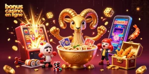 Profitez du bonus casino en ligne avec une scène animée de personnages de casino colorés.