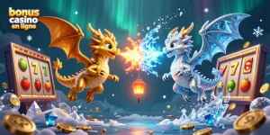 Profitez des meilleures options de bonus casino en ligne avec un dragon doré et argenté en action.